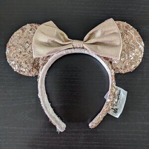 Disney Parks 1st Generation Rose Gold Sequined Mickey Minnie Mouse Ears Headband